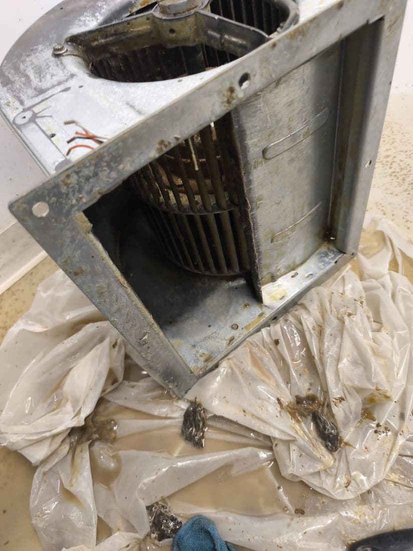 Turbine d'extraction encrassée avant dégraissage